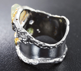 Серебряное кольцо с кристалическим эфиопским опалом 3,16 карата, перидотом и цаворитами