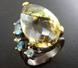 Серебряное кольцо с цитрином 25+ карат и голубыми топазами Серебро 925