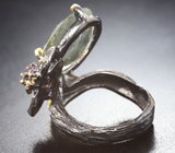 Серебряное кольцо с празиолитом 15+ карат и аметистами