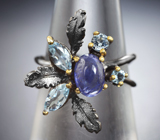 Серебряное кольцо с танзанитом и голубыми топазами Серебро 925