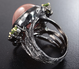 Серебряное кольцо с солнечным камнем и перидотами Серебро 925