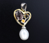 Романтичный серебряный комплект с жемчугом и турмалинами Серебро 925