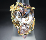 Золотое кольцо с крупным нежно-розовым морганитом 29,44 карата и бриллиантами Золото