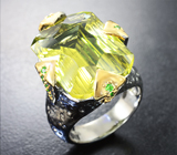 Серебряное кольцо с лимонным цитрином лазерной огранки 18,4 карата и диопсидами Серебро 925
