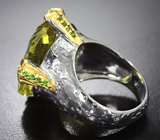 Серебряное кольцо с лимонным цитрином лазерной огранки 18,4 карата и диопсидами Серебро 925