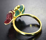 Золотое кольцо с яркими резными турмалинами 5,49 карата, оранжевыми шпинелями, зелеными сапфирами и бриллиантами Золото