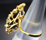 Стильное золотое кольцо с крупным ограненным шерлом 16,24 карата и синими сапфирами Золото
