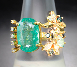 Золотое кольцо с параиба турмалинами 5+ карат, гранатами со сменой цвета и бриллиантами
