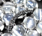 Роскошные серебряные серьги с лунным камнем с эффектом кошачьего глаза и черными шпинелями Серебро 925