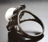 Серебряное кольцо с жемчужиной и родолитами Серебро 925