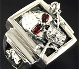 Кольцо из серебра «Череп байкера с розой» Серебро 925