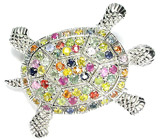 Брошь «Черепаха» с разноцветными сапфирами Серебро 925